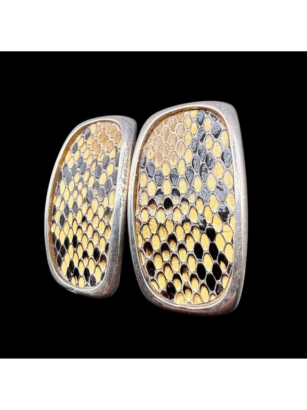 Vintage LaBelle Sterling Silver 925 Yellow and Black Snake-Scale Earrings 16g